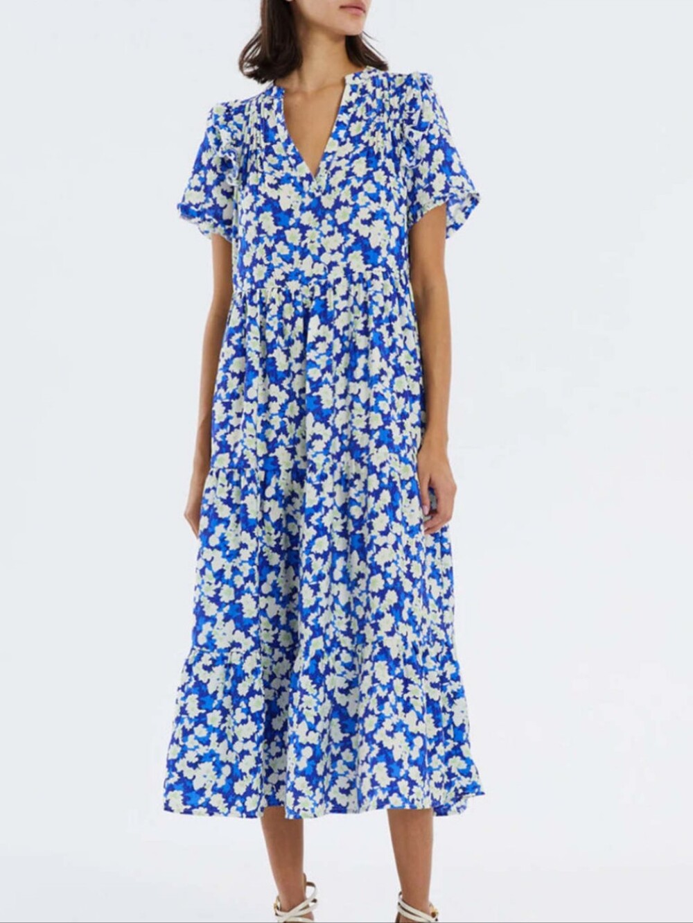 Lollys Laundry Freddy Blue Floral V-Neck Midi Dress